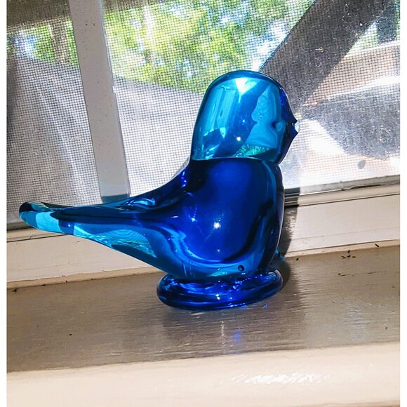 VTG Crystal Hand Blown Bluebird of Happiness Sea Blue Glass Figurine Signed 3"H - Picture 6 of 16